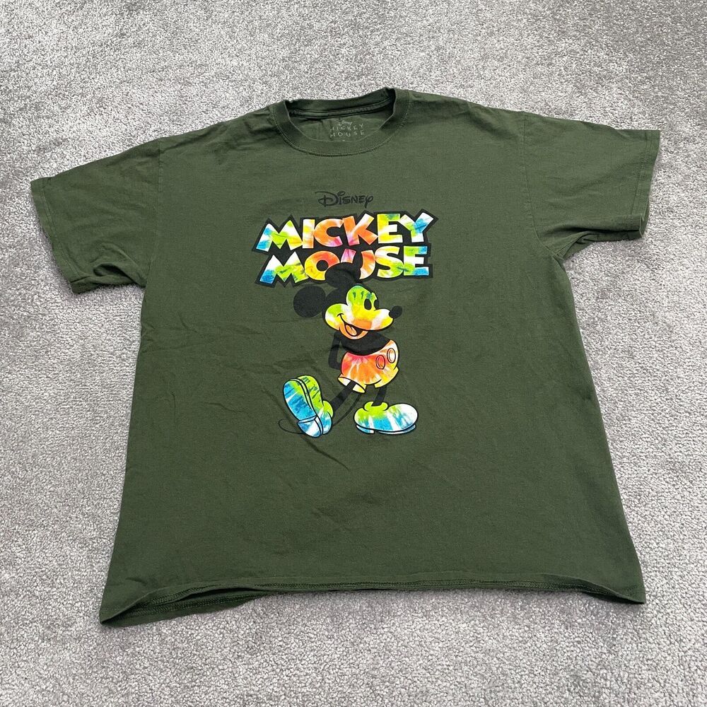 Disney Mickey Mouse Graphic T-Shirt Mens Large Green Crew Neck Casual Cotton Tee